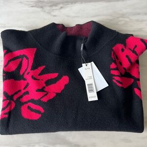 T Tahari Floral Jacquard Sweater | Black & Fuchsia | NWT | XL